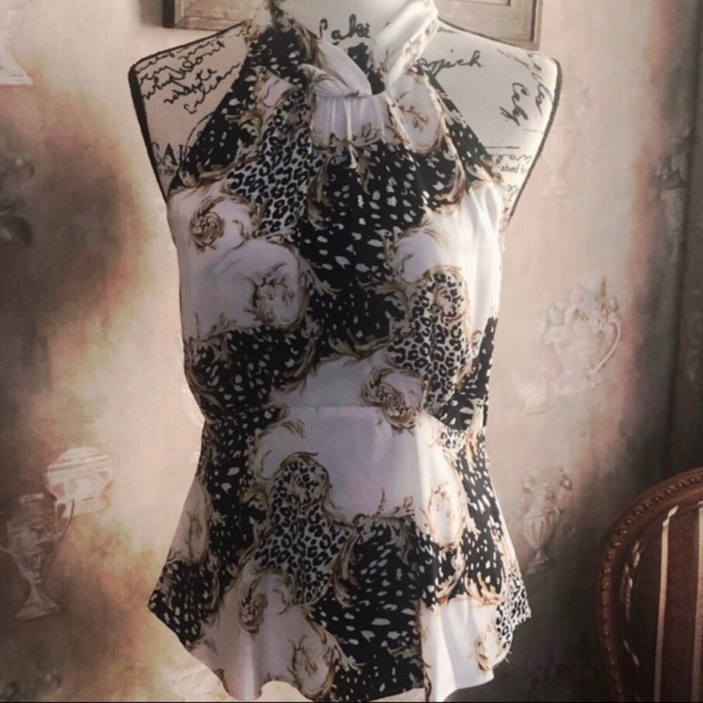 NAKED ZEBRA SATIN CROSS NECK BLOUSE NWT